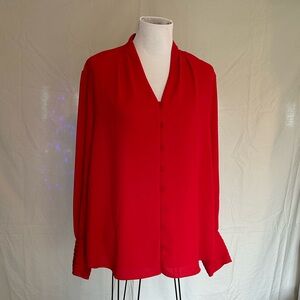 Chico’s solid red blouse long sleeve button-front ruffled cuff bishop XL size 3